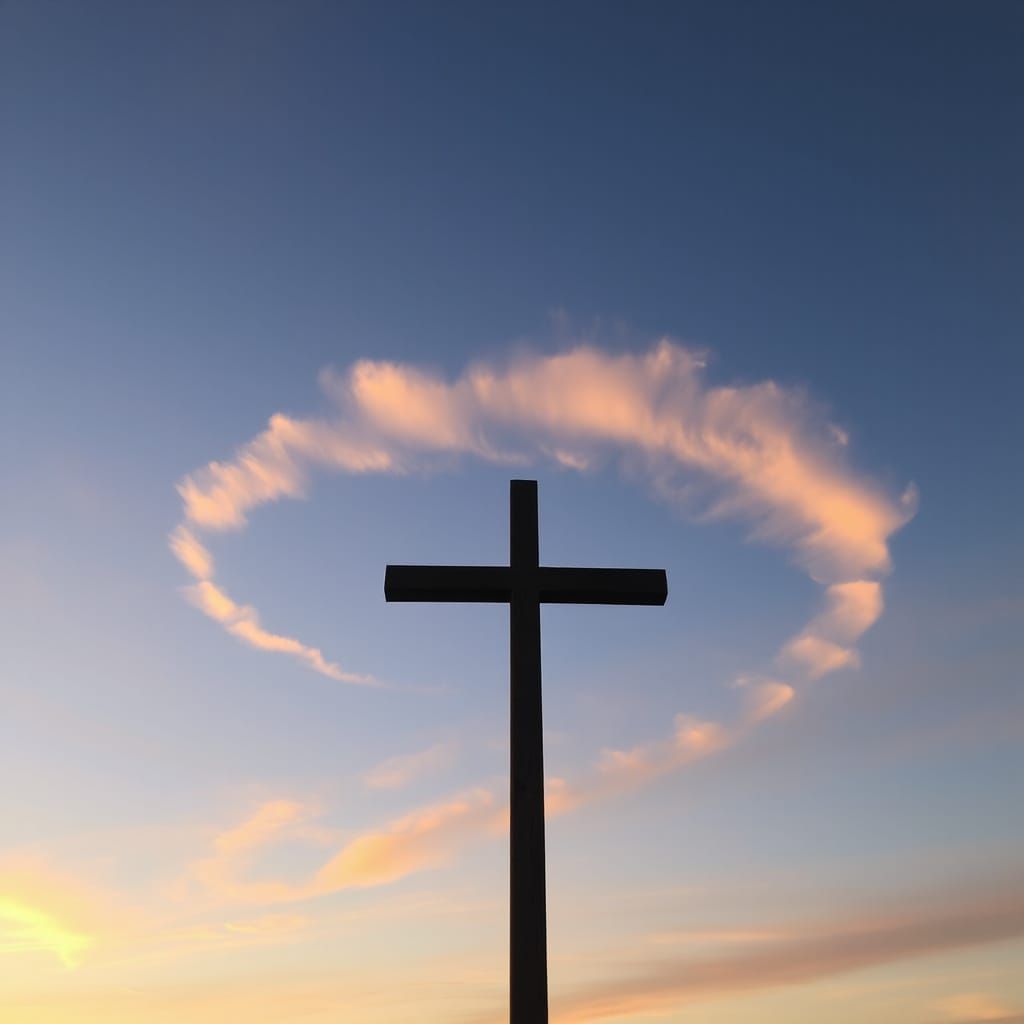 Empty Cross at Sunrise with Cloud Crown