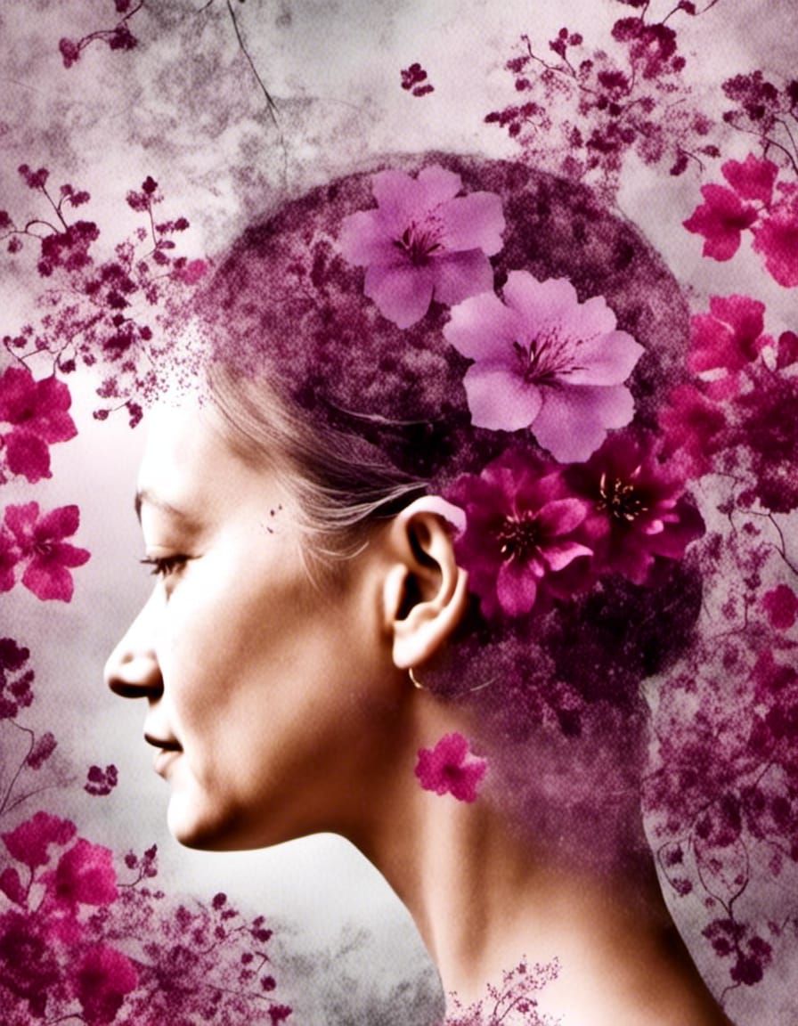 Surreal Garden Head: Double Exposure Water-Ink Art
