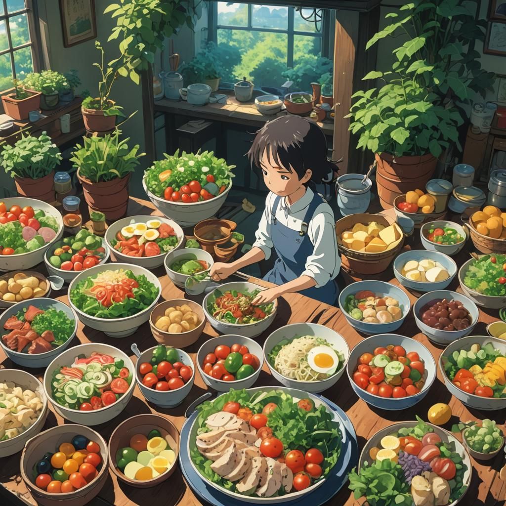 Tasty Salad in Studio Ghibli Anime Style
