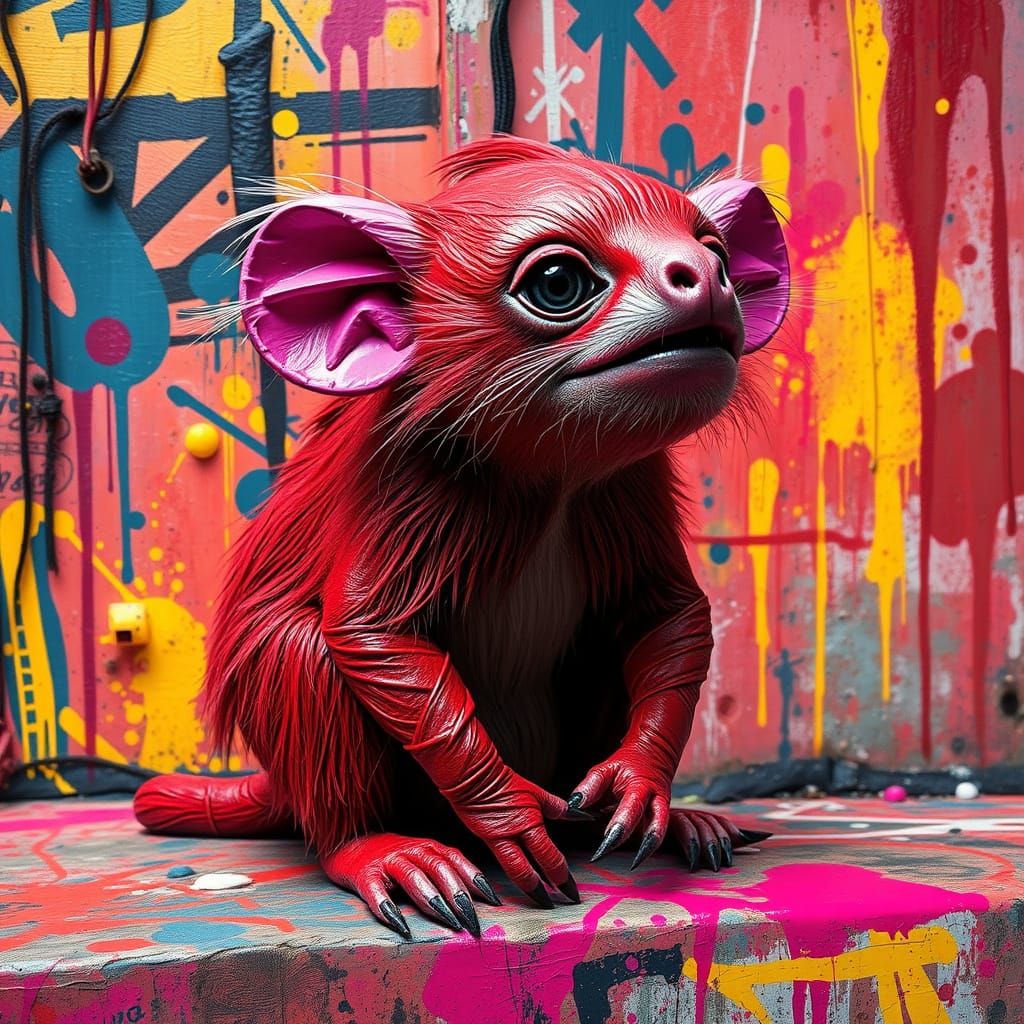 Leather Marmoset in Polychromatic Street Art Style