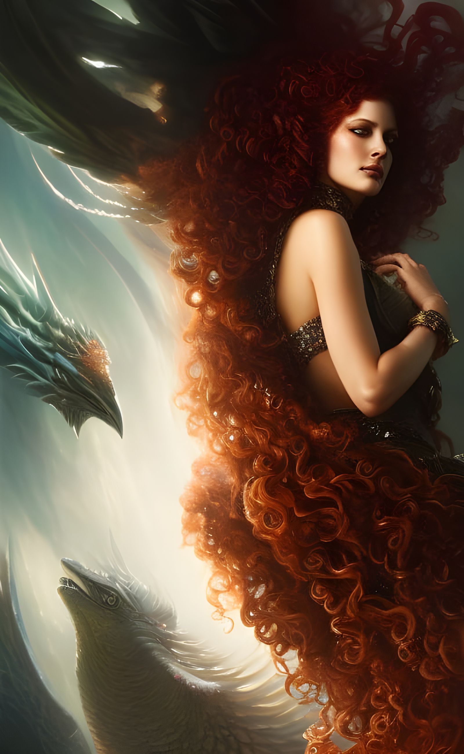 Red-Headed Goddess with Alicorn in Hyperrealistic Style