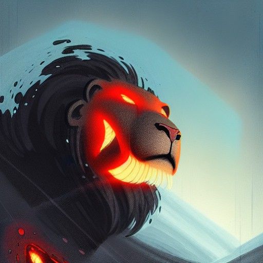 Sinister Lava Lion Face in Fantasy Art Style