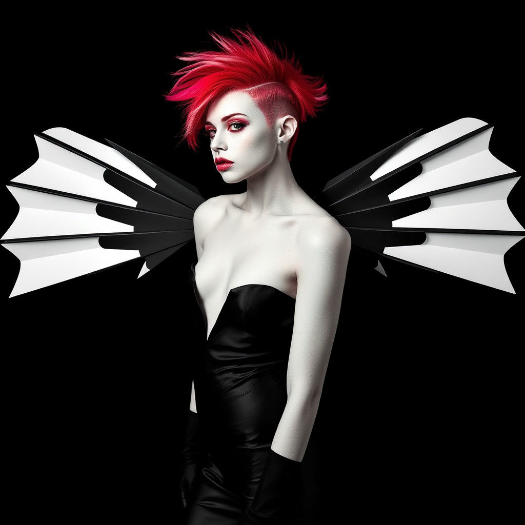 Geometric Winged Model in Dadaist Fashion Photograph