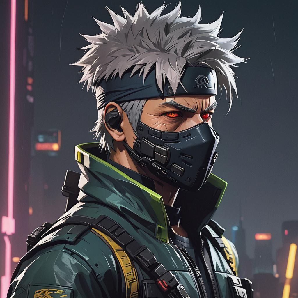Kakashi Hatake Cyberpunk Portrait in Neon Style