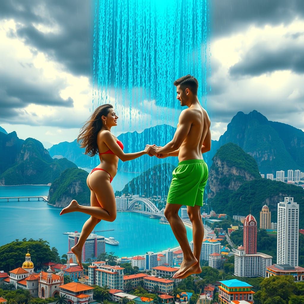 Holographic Couple on a Colorful Rio de Janeiro Sky