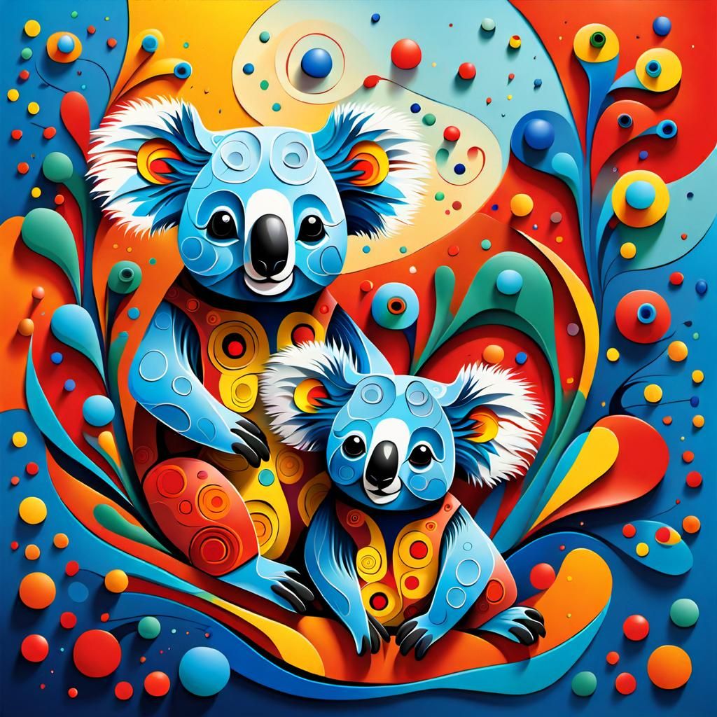 Koalas in Vivid Abstract, Inspired by Modern Art