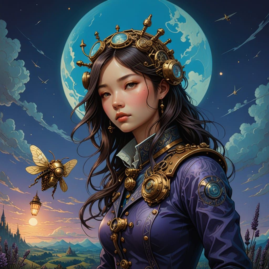 Steampunk Beetle Airship in Art Nouveau Style