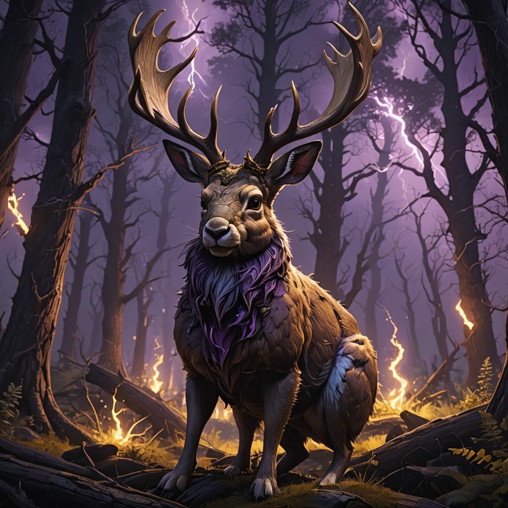 Jackalope in Dark Forest, Fantasy Art