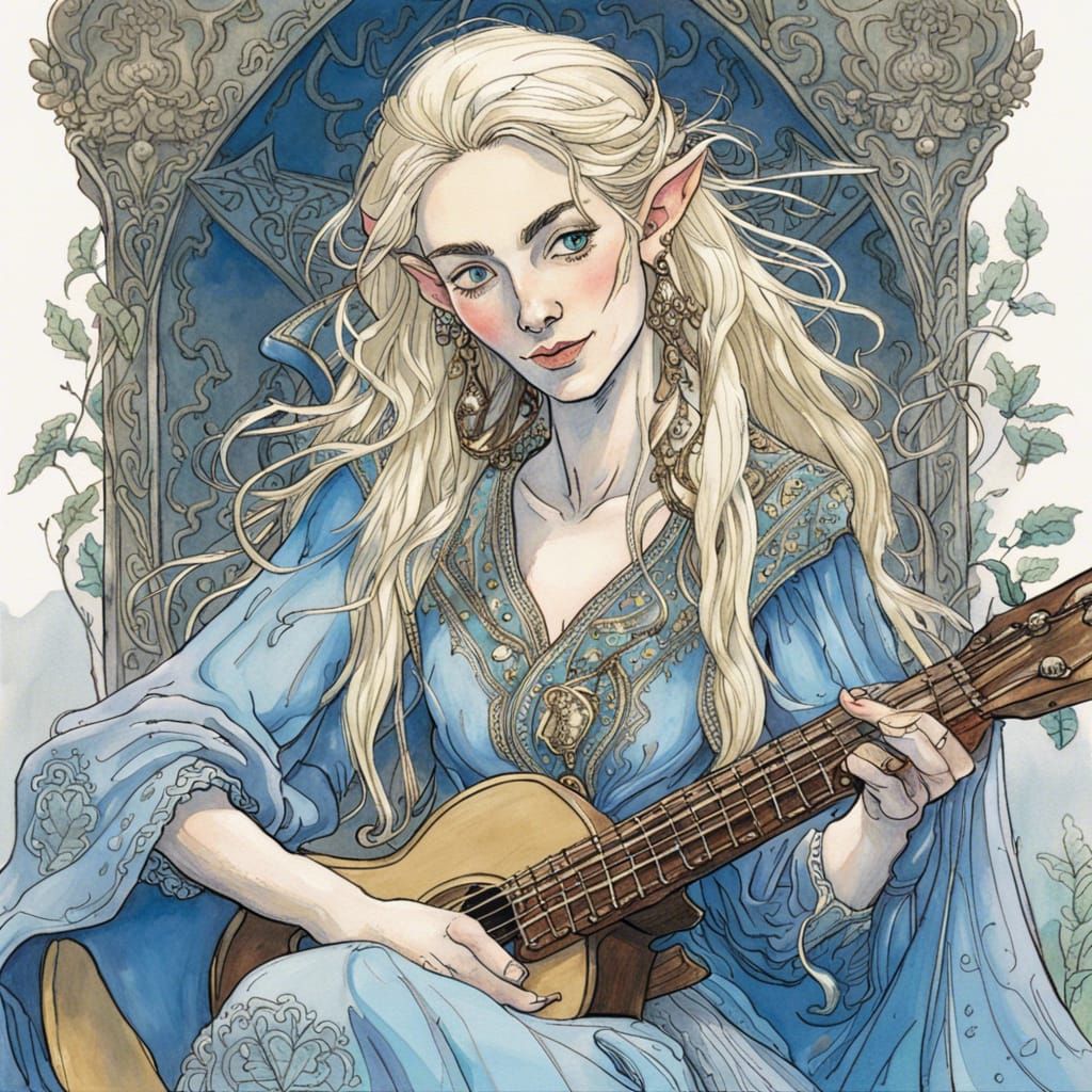 Ethereal Elven Bard Portrait in Ornate Detail