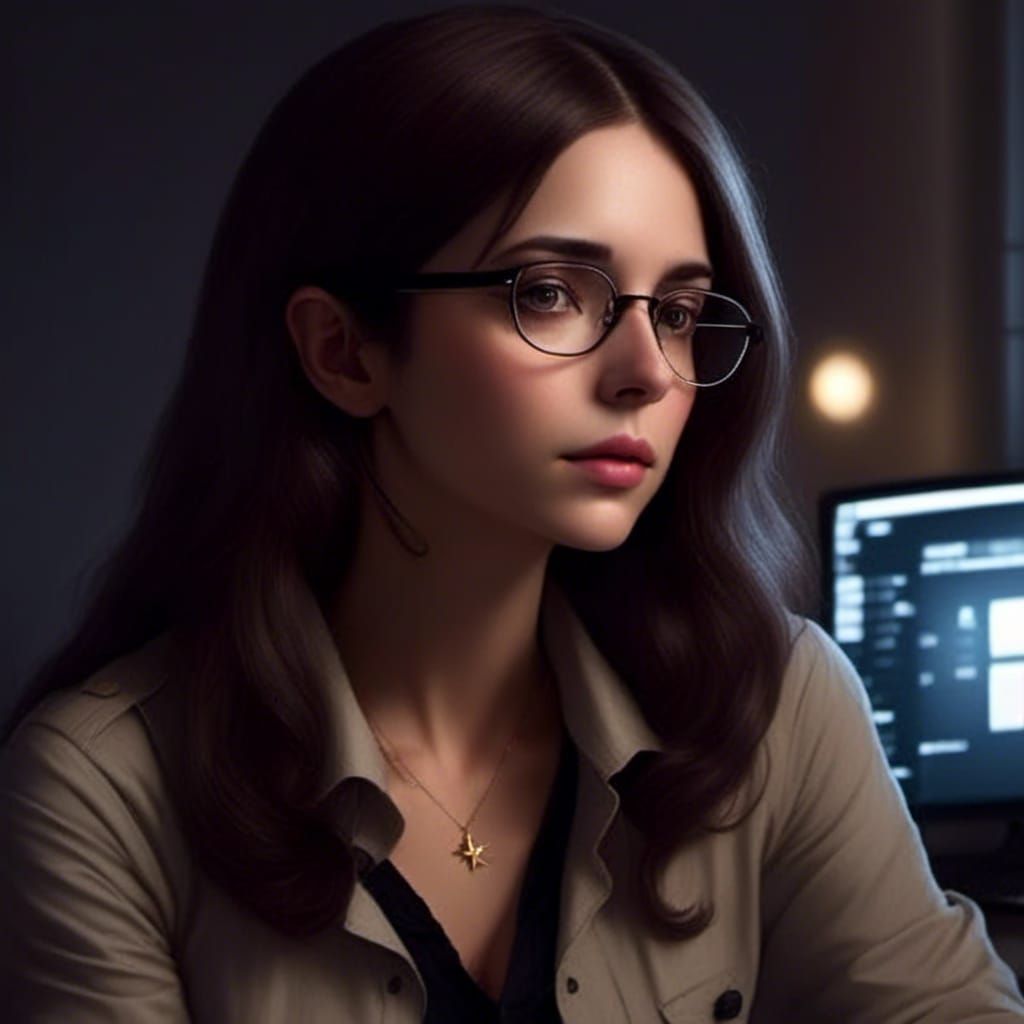 Close-up of Woman with Glasses in Dark Room