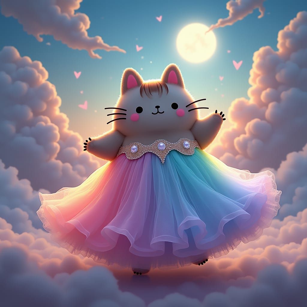 Pusheen's Rainbow Dance in Dreamy Sky