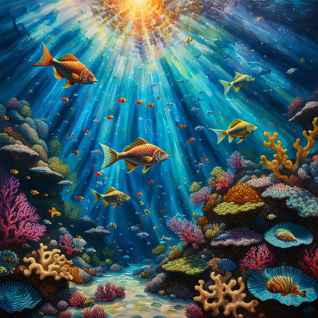 Colorful Coral Reef in Oil Painting Style