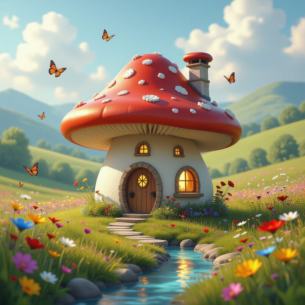 Mushroom Fairy House in Hyperdetailed Digital Painting
