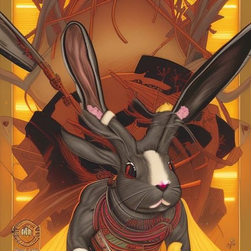 Shogun Bunny in Comic Book Art Style