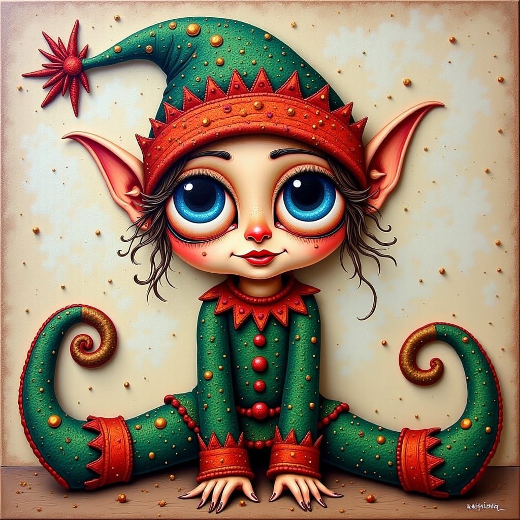 Whimsical Christmas Elf in Zentangle Folk Art Style