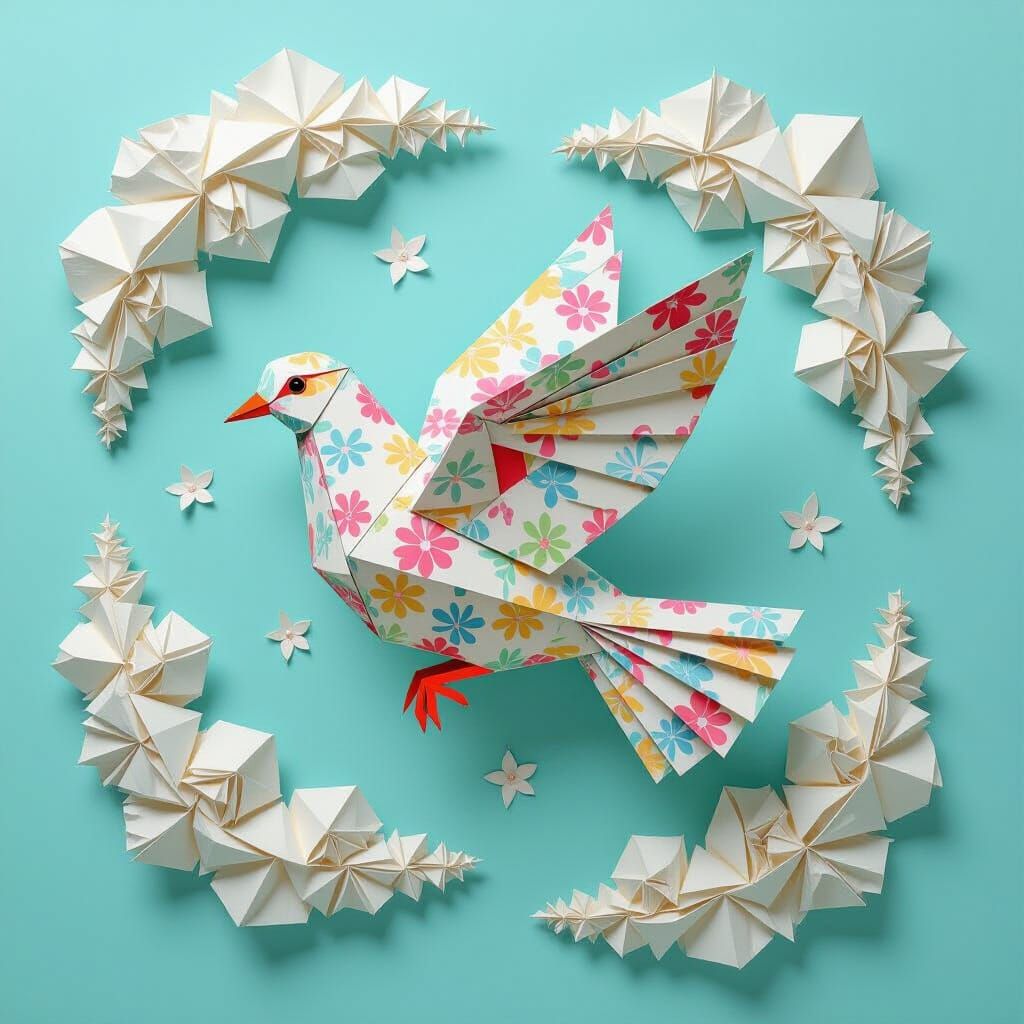 Colorful Origami Pigeon in Playful Digital Style