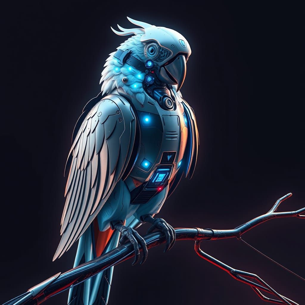 Futuristic Cyborg Parrot with Glowing Circuits