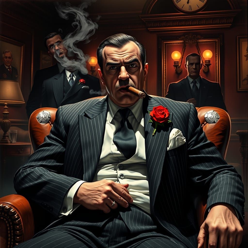 Mafia Boss Cigar Portrait in Film Noir Style