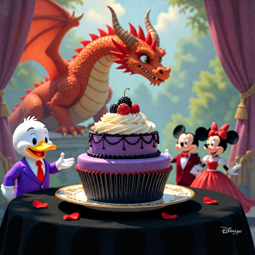 Purple, Black, and Red Fairy Cake with Dragon