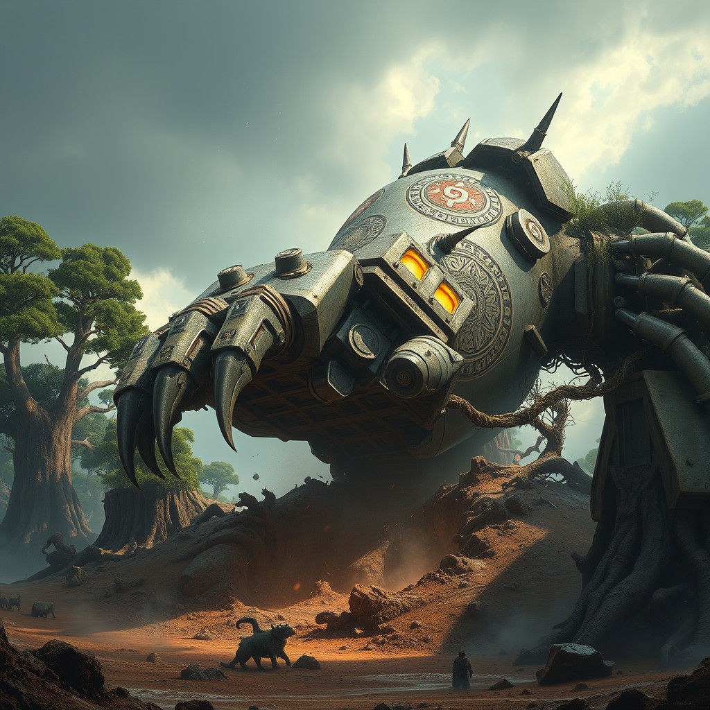 Colossal Titan Machine Gouges Earth in High-Fantasy Style