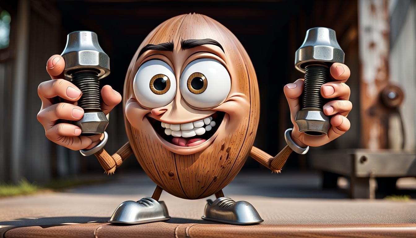 Cartoon Hickory Nuts Pointing at Lug Nuts