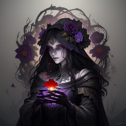 Dark Fantasy Skull Flowers in Shadowy Garden