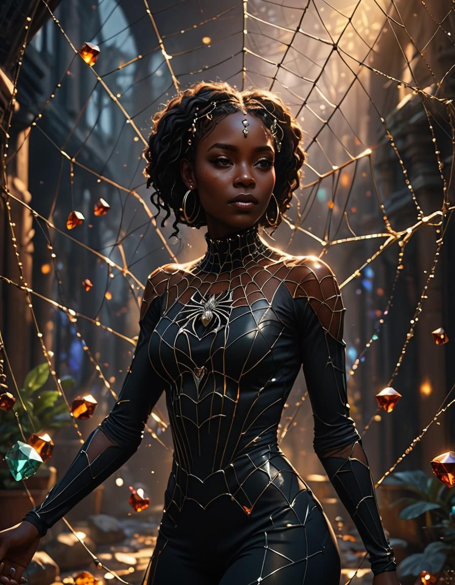 Elegant Spiderweb Girl in Gem Setting