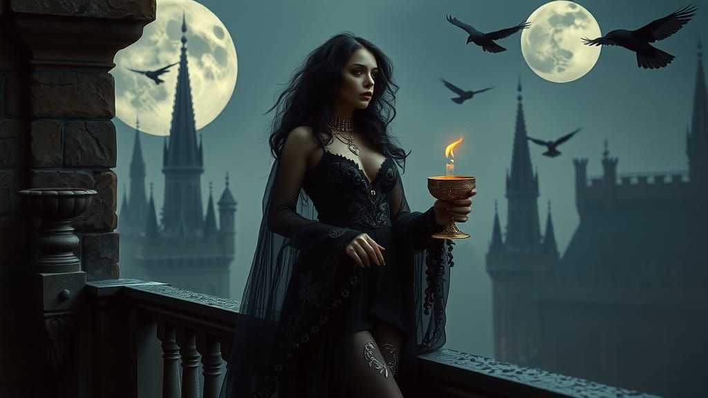 Ethereal Gothic Queen in Moonlit Splendor