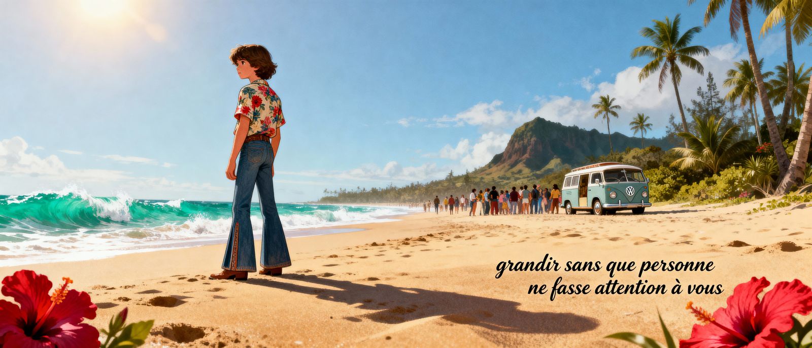 Vibrant 1970s Hawaiian Scene with Detailed Textures