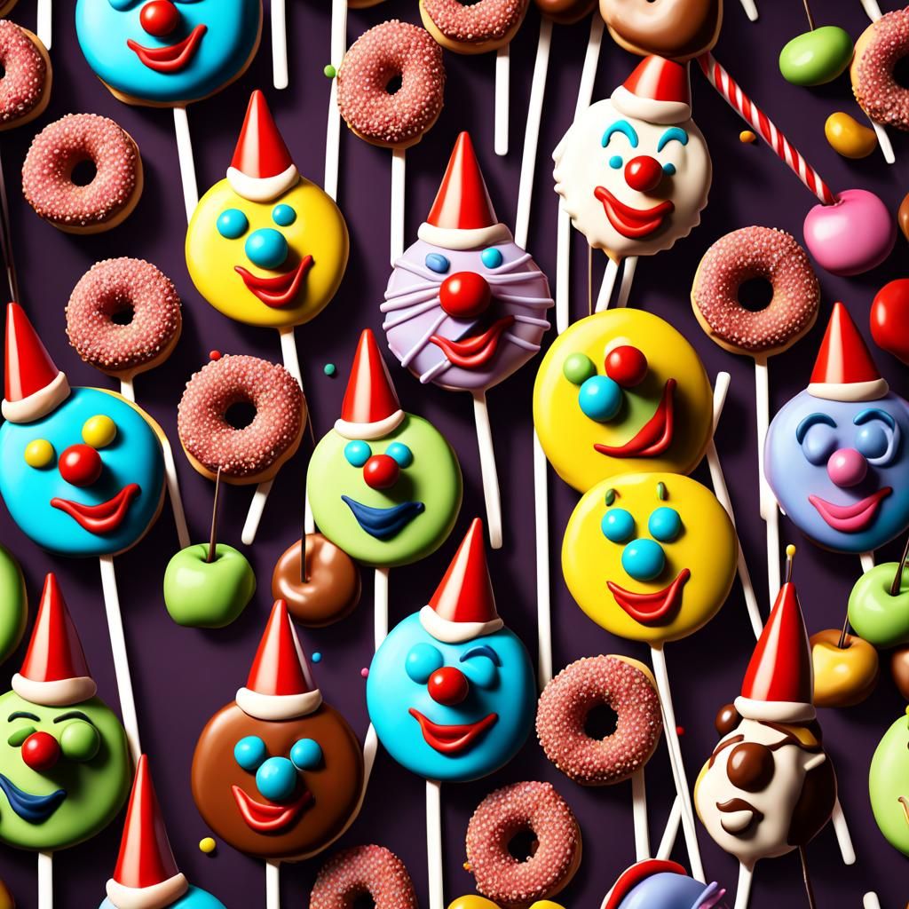 Clown Juggling Desserts in Detailed Matte Painting Style