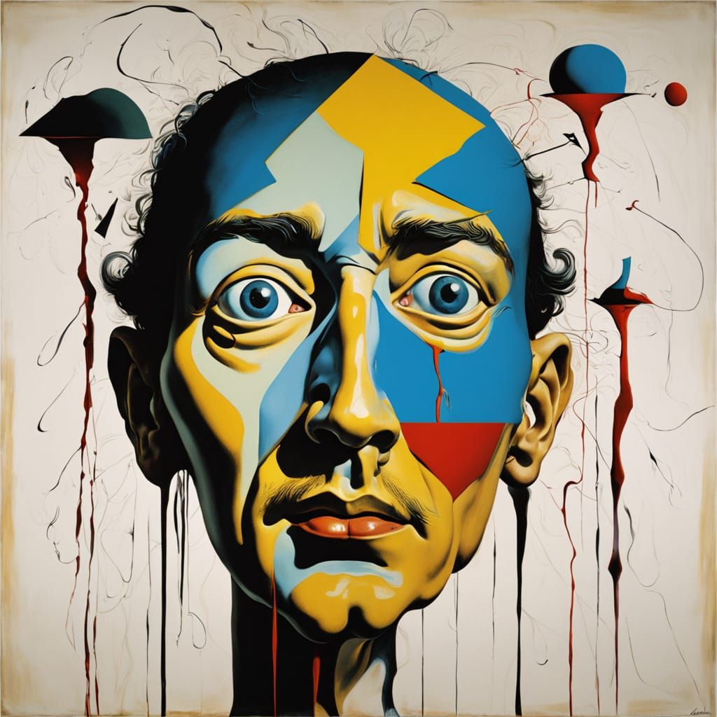 Surrealist Close-Up of Fearful Figure in a Dali-Inspired Dre...