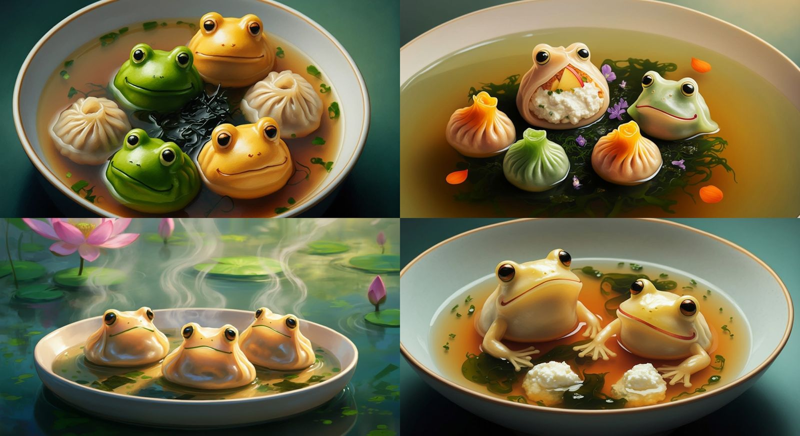 Surrealistic Frog Dumplings in a Pond Broth, a Gourmet Chine...