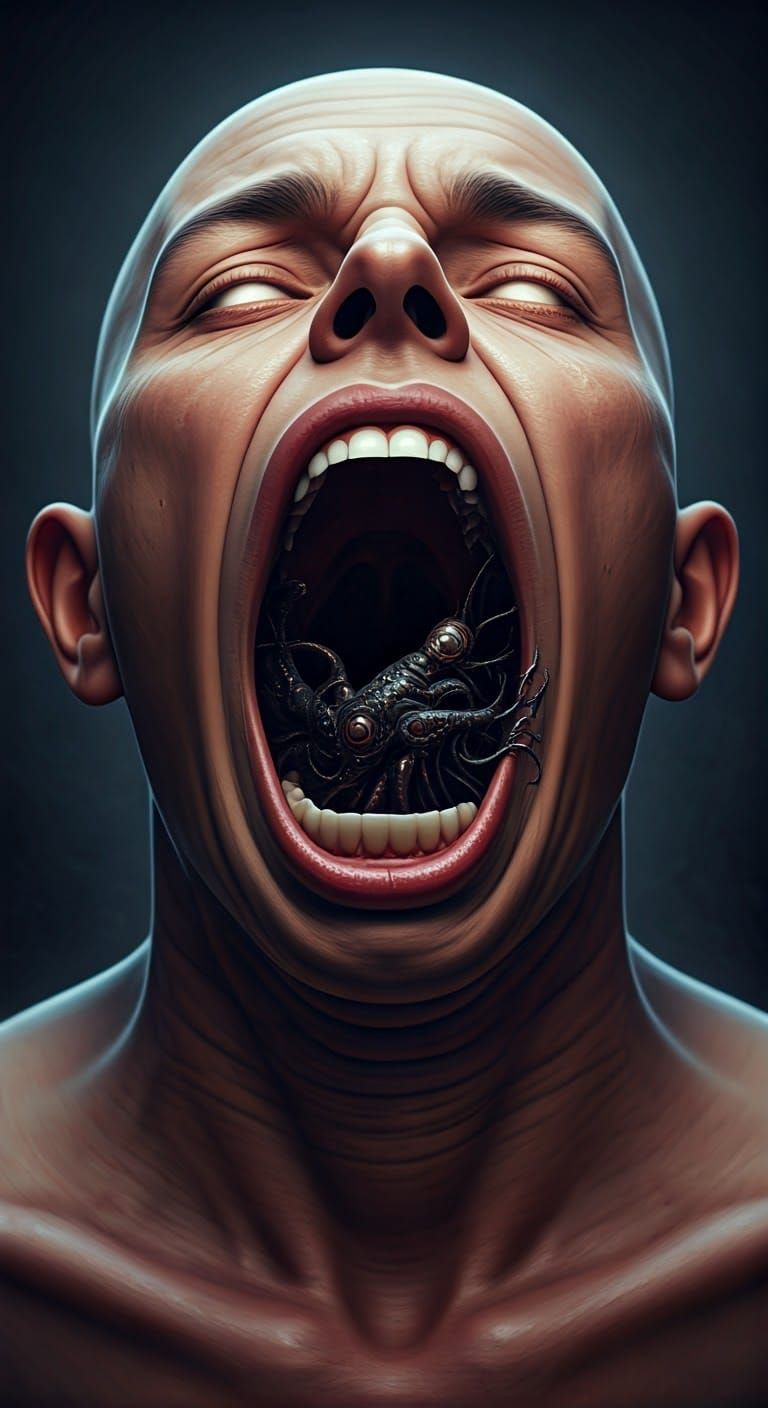 Grotesque Parasitic Emergence in Cyberpunk Style