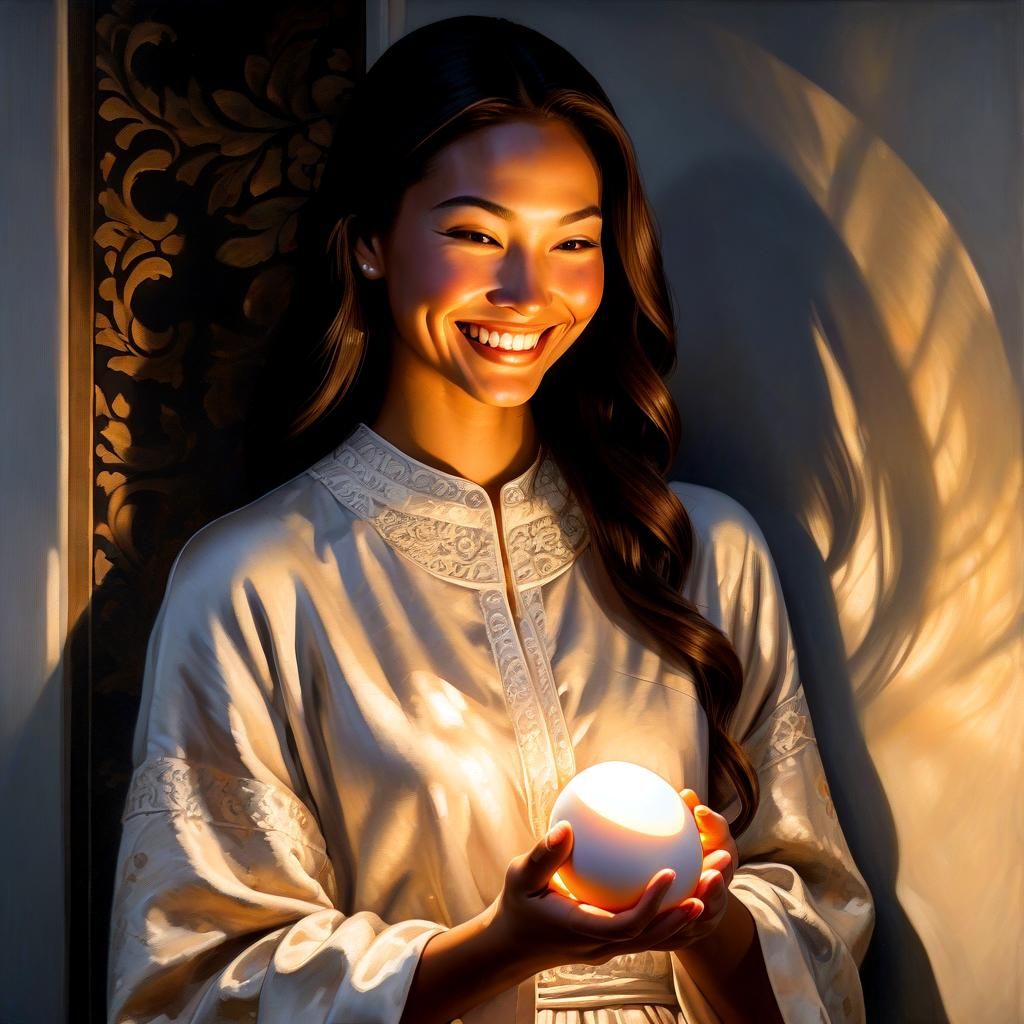 Woman with Egg in Candlelight Watercolor