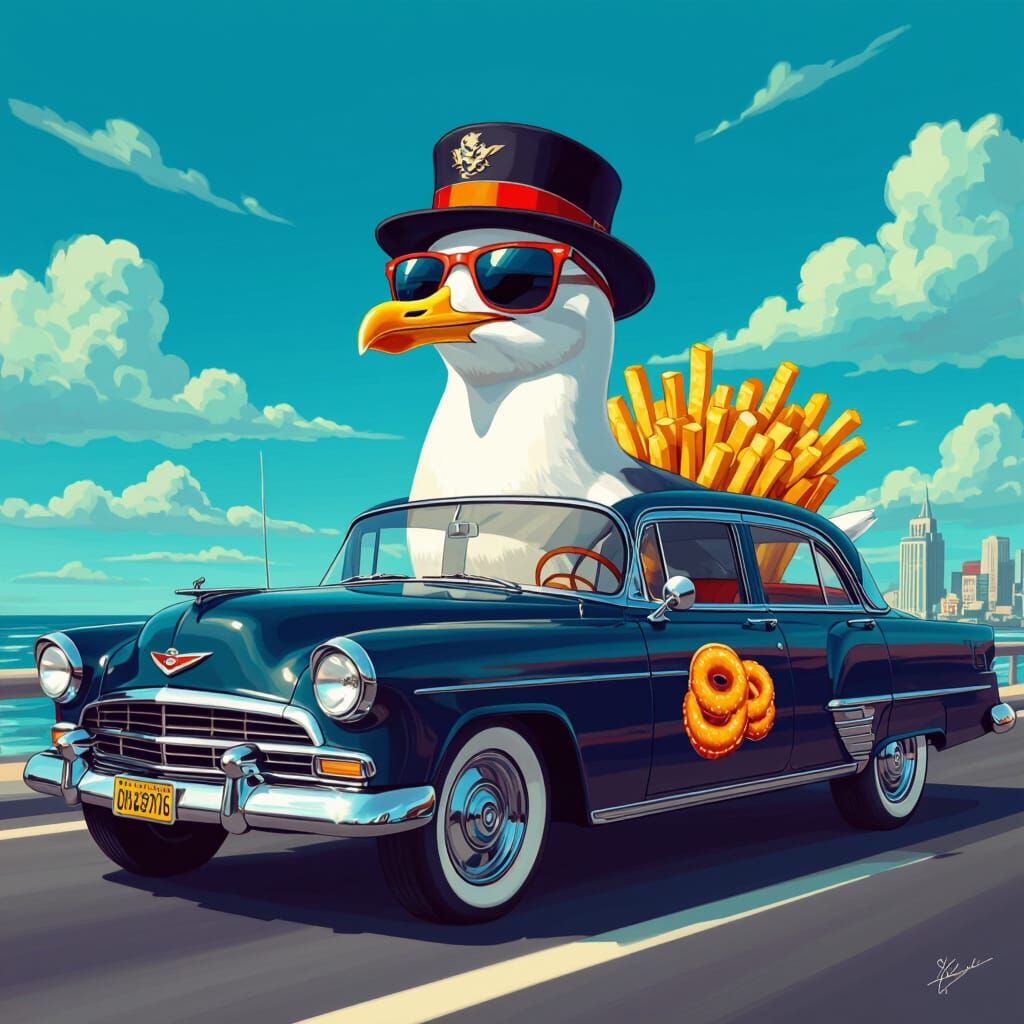 Seagull Taxi Driver in Art Deco Style