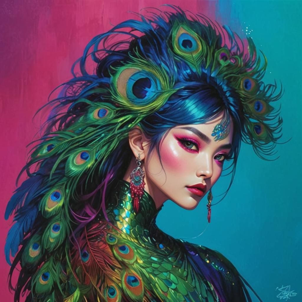 Rainbow Woman with Peacock Feathers in Comic Art