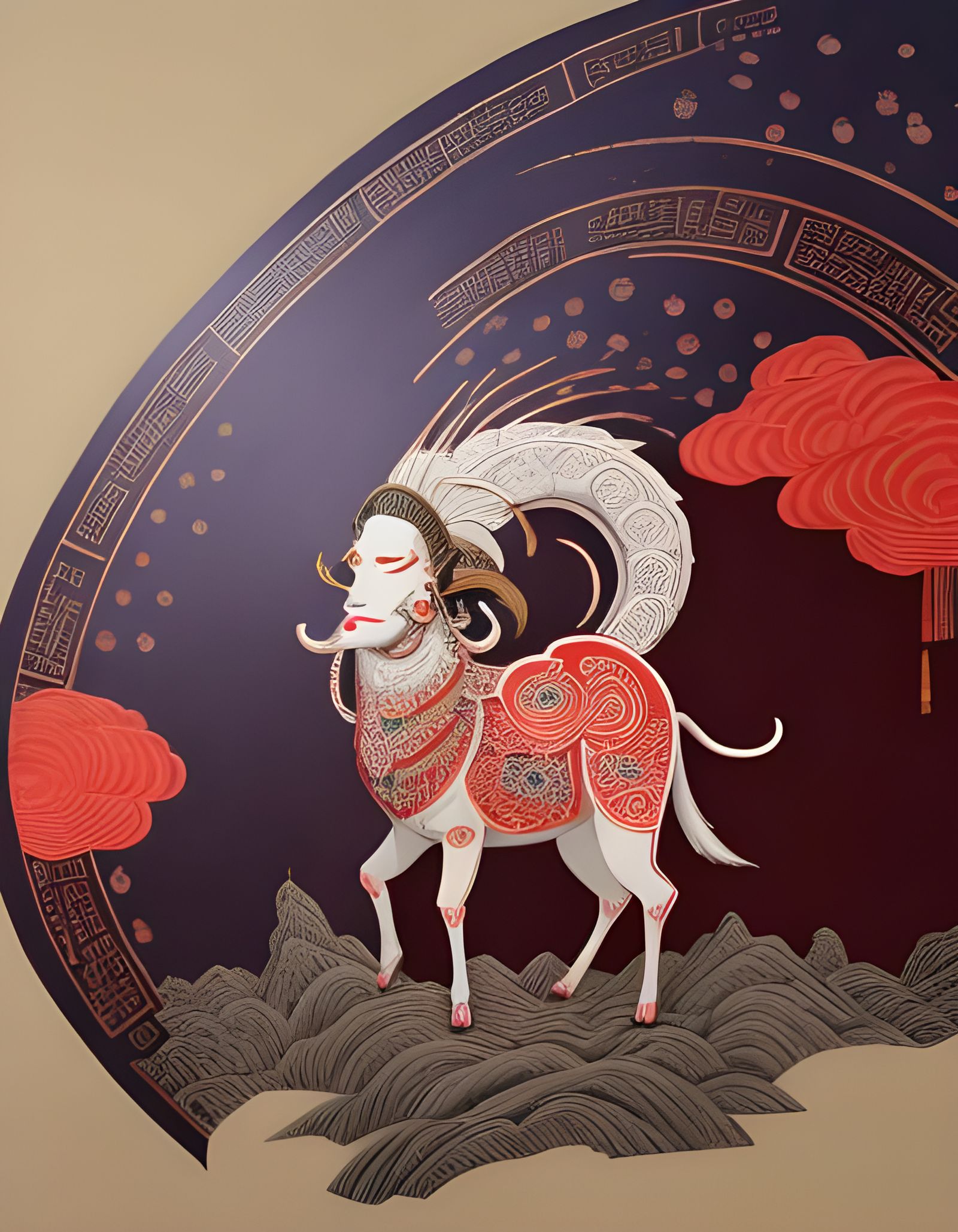 Chinese Paper Cut Zodiac Ram: Ultra Detailed