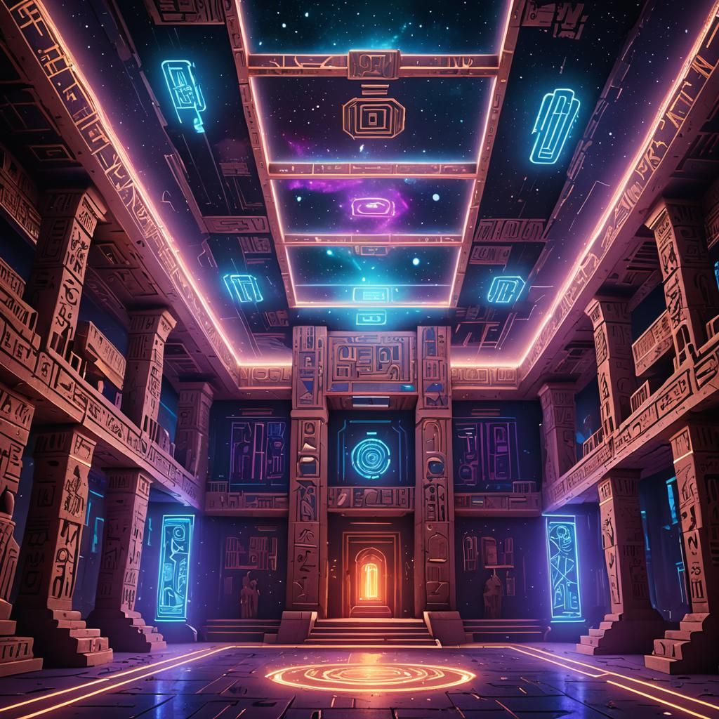 Egyptian Temple Reimagined as Surreal Space Station