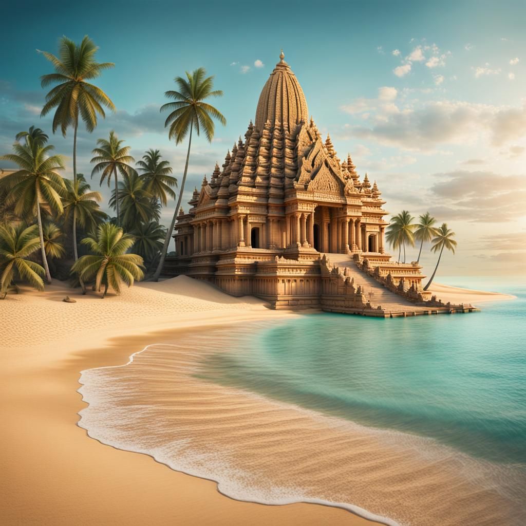 Seaside Sand Temple in Golden Hour Light