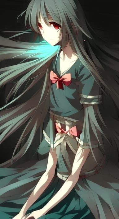 Sad Anime Girl in Japanese Manga Style