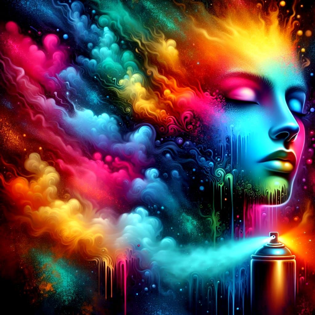 Surreal Neon Portrait in Airbrush Graffiti Style