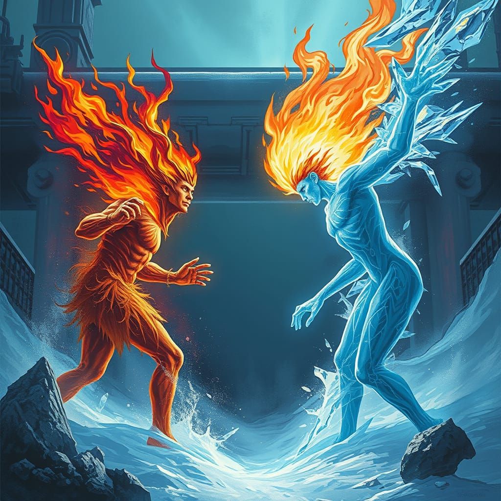 Elemental Battle: Fire and Ice in a Sci-Fi World