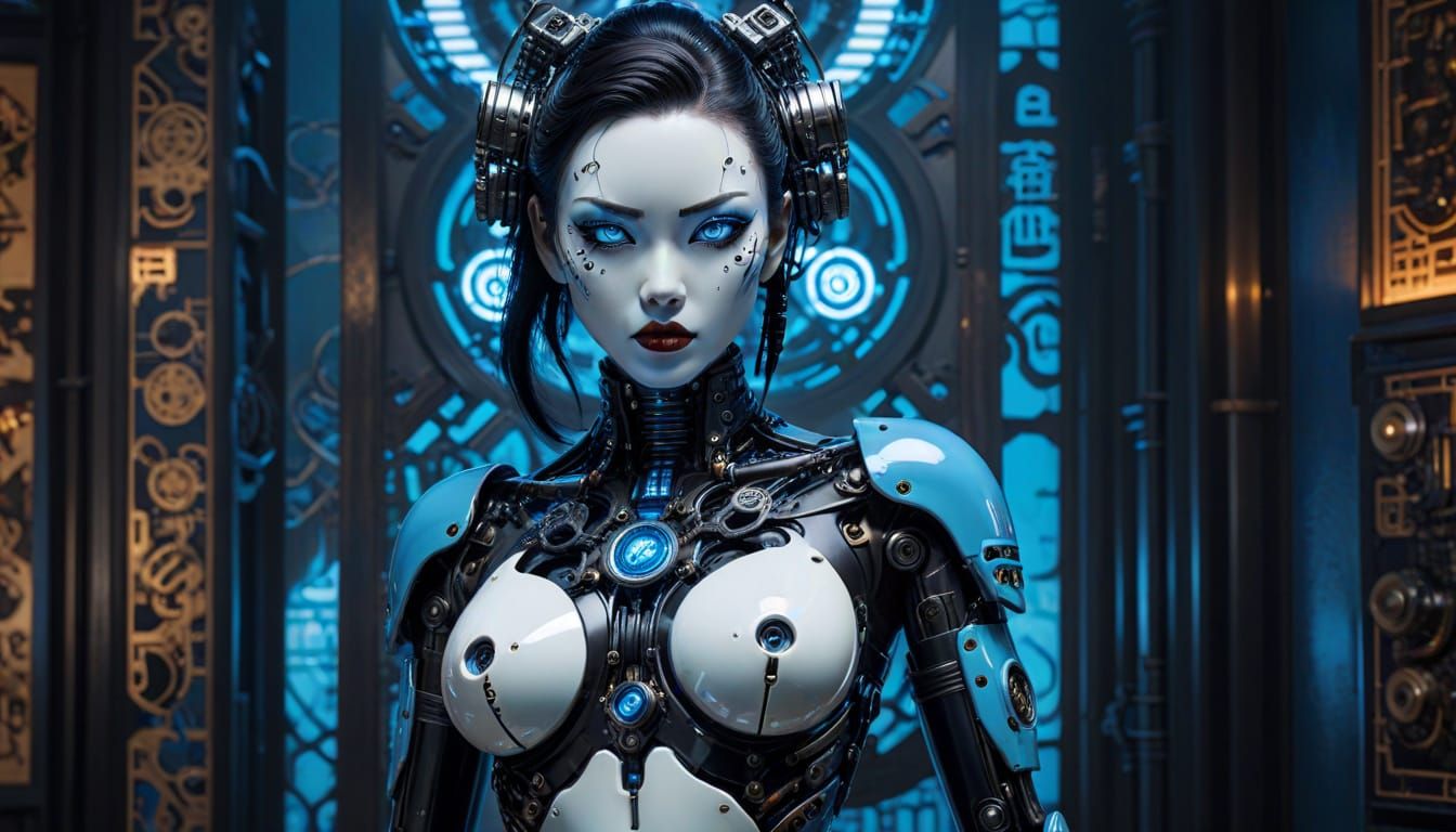 Provocative Gynoid Cyborg Robot Pinup Art