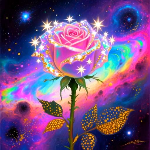 Ethereal Rose in Cosmic Nebula: Astral Oil Painting