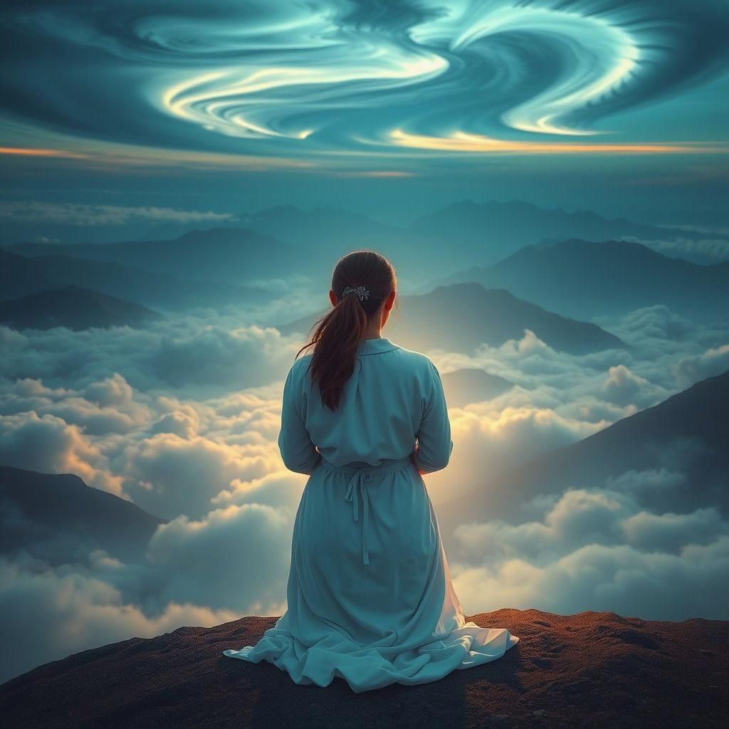 Girl Praying in White Abaya: Matte Painting