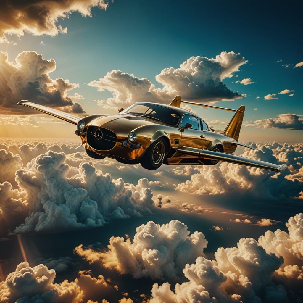Flying Dreams Autoveichle Soaring in Golden Light