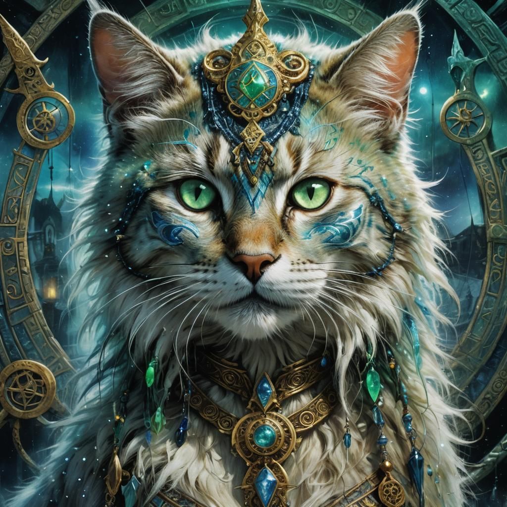 Mystical Cat Portrait in Luis Royo Style