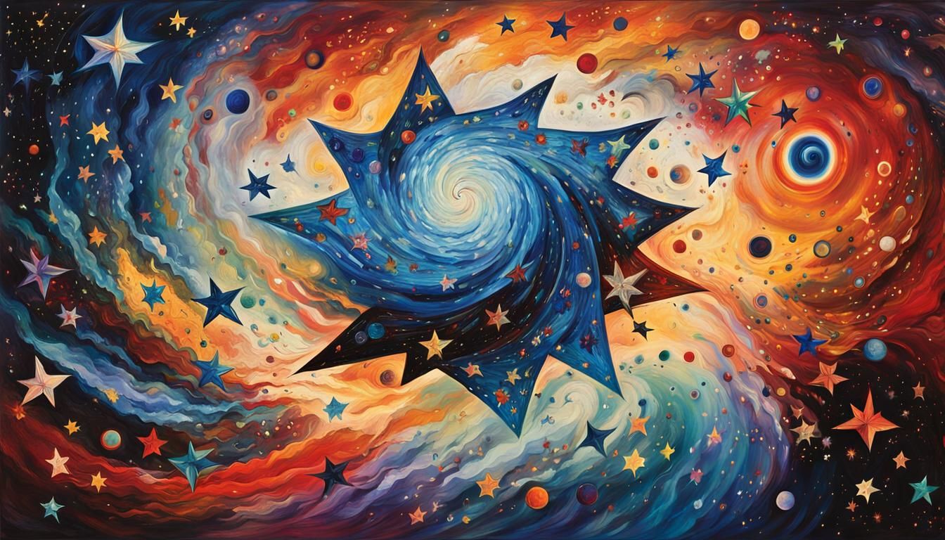 Iridescent Stars in Abstract Expressionism Style