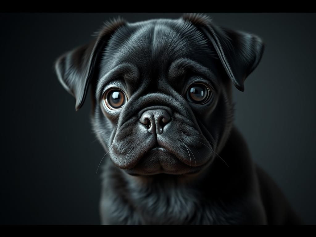 Cute Black Pug Puppy in Hyperrealism