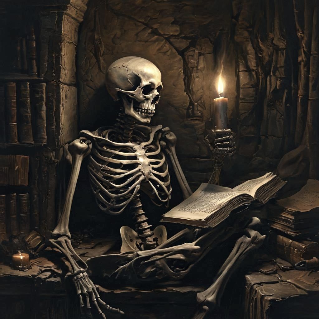 Skeleton Reading Book in Horror Style